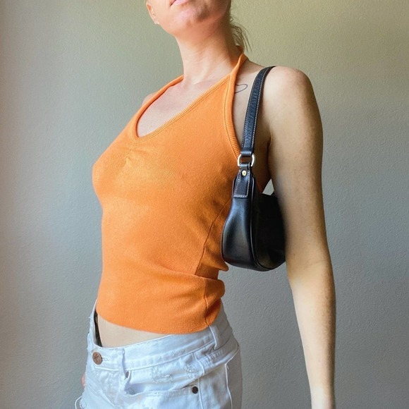 Vintage 90s/Y2K No Boundaries Orange Knit Halter Tank Top - Picture 5 of 6